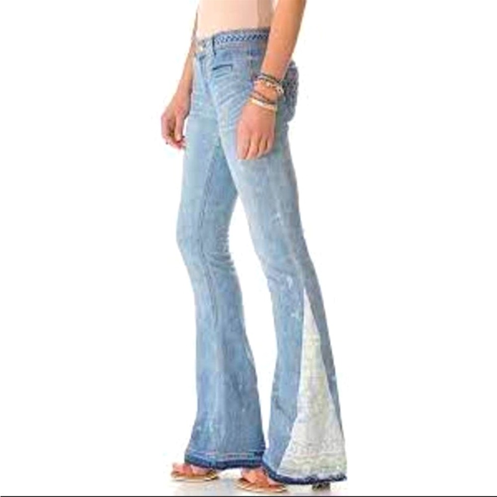 Free People Braided Mermaid Flare Bleached Jean in Palms wash